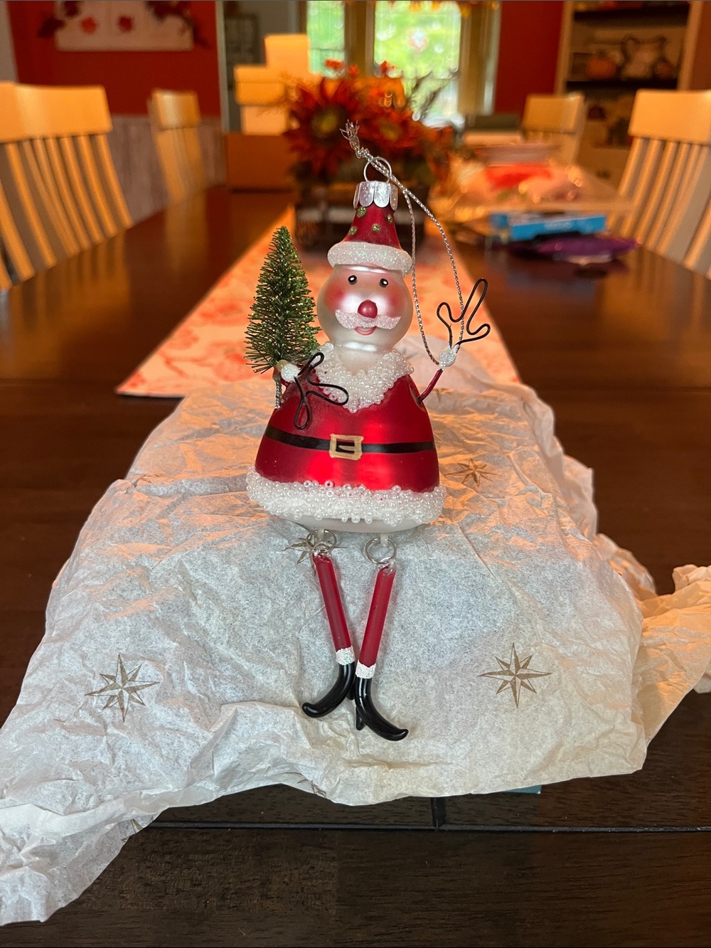 Red Santa Ornament with Tree Accent - Festive Holiday Hanging Décor